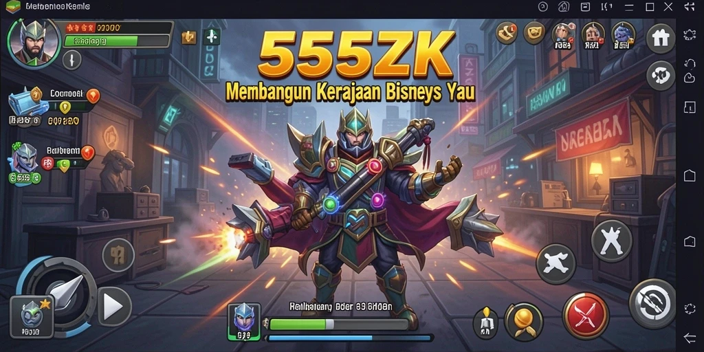 Tampilan gameplay 555ZK yang menggambarkan strategi bisnis.