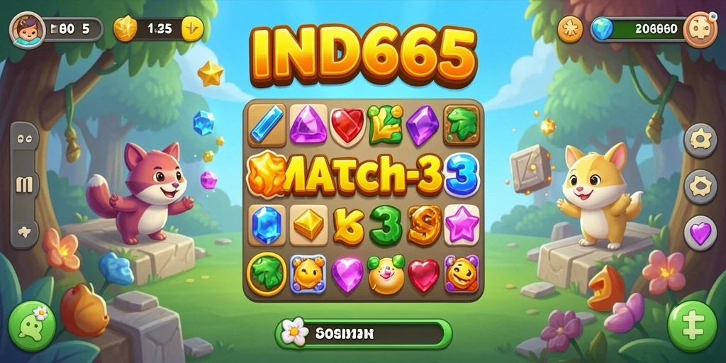 Screenshot gameplay IND666 yang menampilkan tantangan Match-3 yang seru.