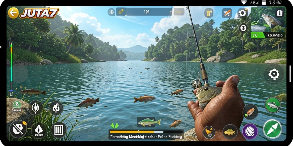 Tampilan gameplay seru saat menangkap ikan di JUTA7.