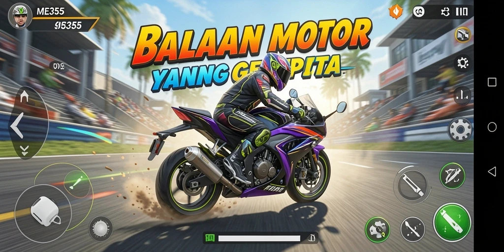 Tampilan gameplay balapan motor yang menegangkan dan seru di ME355.