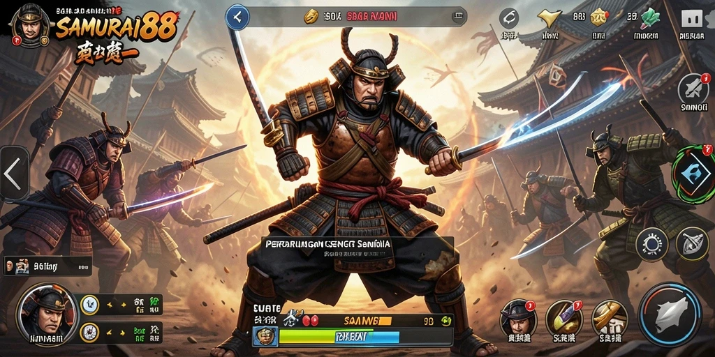 Gameplay <strong>SAMURAI88</strong> menampilkan pertarungan samurai yang mendebarkan.