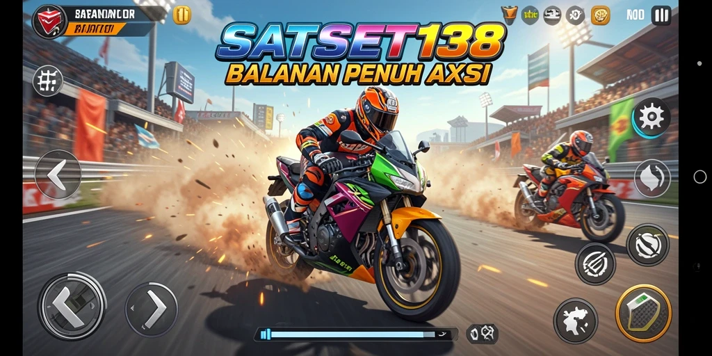 Tangkapan layar SATSET138 menampilkan aksi balapan motor yang mendebarkan.